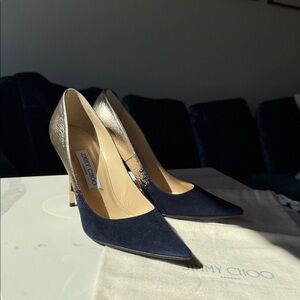 Jimmy Choo Elegant Navy and Gold Heels